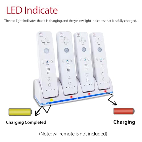 4 in 1 Wii Remote Charger,Charging Station with 4 Pack 2800mAh Rechargeable Battery,Plugs,USB Cable for Wii/Wii U Remote Controller (White) - color: White