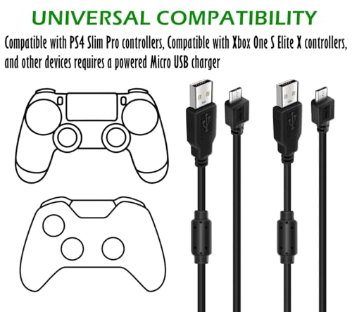 2 Pack 10ft Charging Cable Compatible with PS4 Controller, Play and Charger Cable Data Sync Cord Compatible with PlayStation 4 PS4 Controllers and Xbox One Controllers