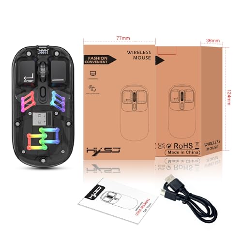 Wireless Bluetooth Mouse, Transparent BT + 2.4G Dual-Mode Mechanical Mouse with Magnetic Top Cover, Rechargeable RGB Backlit Gaming Mouse for Gaming/Esports/Desktop/Laptops/Tablets (Black) - color: Black