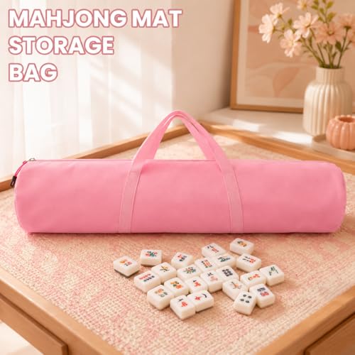 34-Inch Mahjong Mat Bag, Heavy-Duty Canvas Carrying Bag with Center Dual Handles & Smooth Zipper, Fits Mahjong Mat, Racks & Tiles, All-in-One Travel Storage Bag - color: Pink