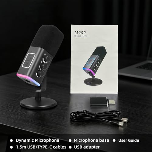 VCOM XLR/USB Gaming Microphone for PC,Dynamic Computer Mic for Streaming Podcasting,RGB Light, Mute Button, Headphones Jack, Desktop Stand, Vocal Mic for Singing YouTube TikTok Streaming