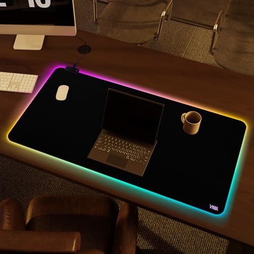Vyaaa 40" x 20" RGB Gaming Mouse Pad, XXL LED Desk Mat with 9 Light-Up Modes, Smooth Surface & Non-Slip Rubber Base for Gaming/Office/Home (Black) - color: Black, size: 40L x 20W inches