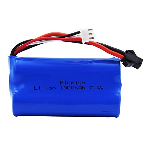 Blomiky 2 Pack 7.4V 1500mAh Li-ion Rechargeable Battery SM-2P Plug with T Adapter and USB Cable Suitable for H101 H103 H105 RC Boat RC Trucks / H101 Battery & T 2