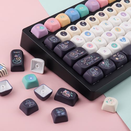 Tsungup MOA Keycaps, PBT Cute Dessert Cheese Muffin Ice Custom Keycap Set | 126 Keys Dye-Sub Key Caps Keyboard Keycap for 60% 65% 75% 80% 100% MX Switches Mechanical Keyboard - color: White&Black