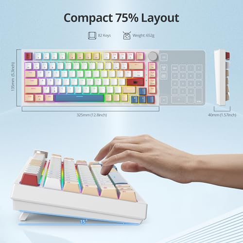 Guffercty kred 75% Retro Keyboard with Knob, Custom Gasket Mounted Wired Mechanical Gaming Keyboard 75 Percent RGB Hot Swap for Mac/Windows/Linux (Gasket 82 Soy Milk) - color: GASKET 82 Soy Milk