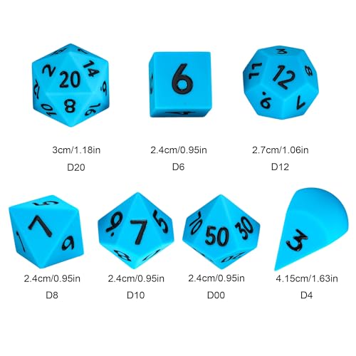 7-Piece Jumbo Silicone DND Dice Set, 25mm Oversized D&D Dice | Round Edges Soft Perfect Bouncer Compatible with Dungeons and Dragons RPG Bar Pub Club Party Games - color: Blue W/Black Numbers