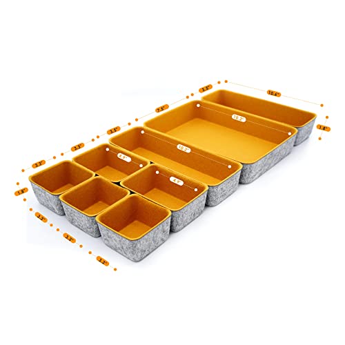 Welaxy 8-Piece Felt Drawer Organizers Curry Desk Tray Makeup Storage - color: Curry