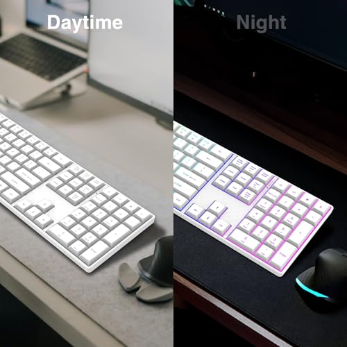 POWZAN Wireless Backlit Keyboard Quiet - Computer Rechargeable Ergonomic Light UP Keyboard, Silent Keys Full Size Compatible for Windows, Desktop, Laptop, PC, Gaming, PS5 - White - color: White