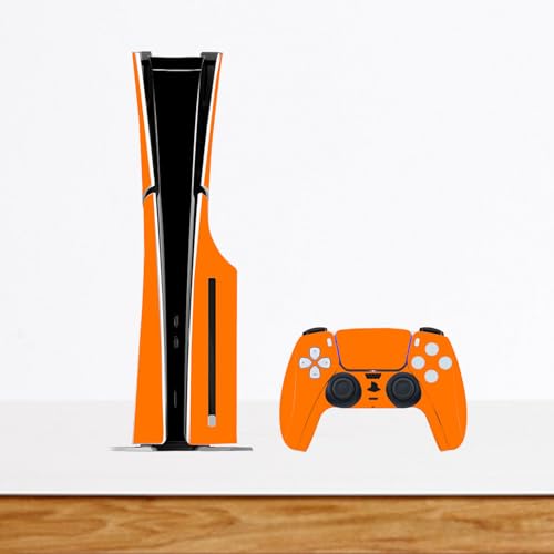 Solid Color Skin Wrap Compatible with PS5 Slim Disc Edition (Orange) | Console Cover Protective Sticker, Game Controller Vinyl Wrap - color: Orange