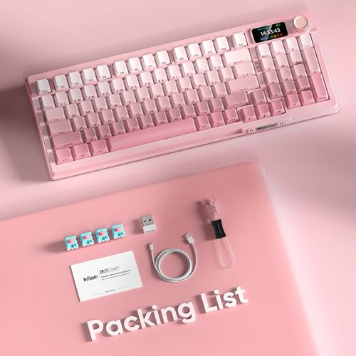 RedThunder K95 Wireless Mechanical Keyboard, TFT Screen & Knob, Triple-Mode, Custom Gasket Mount Hot-Swap, Pre-lubed Linear Pink Switches, RGB Backlit, Side-Printed PBT Keycaps, Gradient Sakura Pink - color: Gradient Sakura Pink