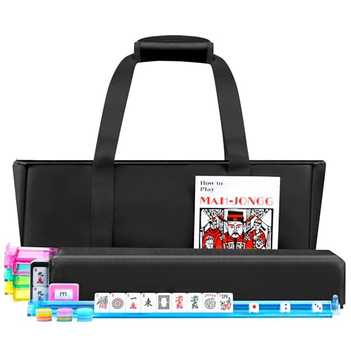 American Mahjong Tile Set Include 166 Tiles 4 All-in-One Mahjong Racks/Pushers with Fabric Carrying Bag Complete Mahjong Game Set (Black Bag) - color: Black