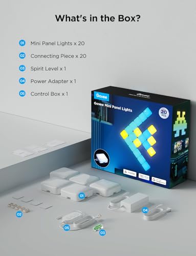Govee Mini Panel Lights, RGBIC Wall Lights, Smart LED Wall Panels | Works with Matter, Alexa, Google Assistant, Sync with Music, DIY Gaming Light for Home Decor, Office, Bedroom, 20 Pcs