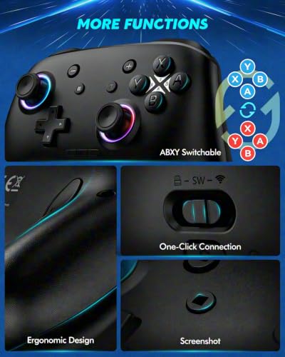 Switch Controller, Wireless Bluetooth Controller for Nintendo Switch 2/Switch/Lite/OLED, game controllers Compatible with iPhone/Mac/iPad/iOS/Android/Phone/PC/Steam and TV with Rotary Motors, RGB Hall Effect Joysticks/Macro Back Buttons/Turbo Modes/6-Axis
