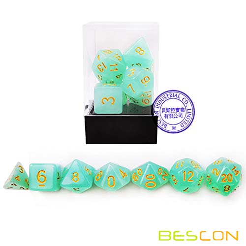 Bescon Moonstone Dice Set Jadeite, Bescon Polyhedral RPG Dice Set Moonstone Effect - color: Jadeite