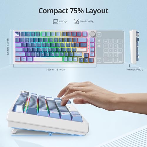 Guffercty kred 75% Percent Blue Keyboard Gasket Mount with Knob, Hot-swappable RGB Wired Mechanical Gaming Keyboard Programmable for Mac/Win (82 Sea Fog Blue) - color: GASKET 82 Sea Fog Blue