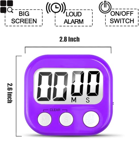 2 Pack Digital Kitchen Timer for Cooking Big Digits Loud Alarm Magnetic Backing Stand Cooking Timers for Baking Purple - color: Purple