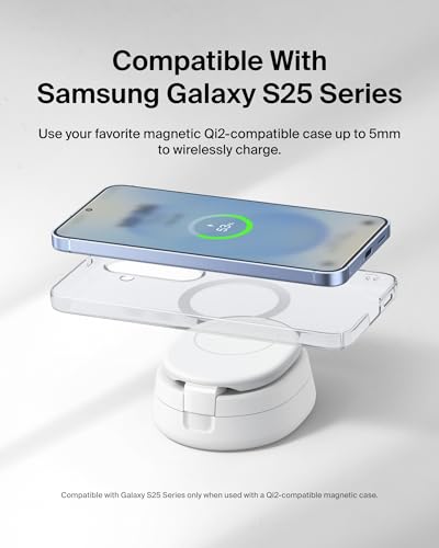 Belkin MagSafe Charger Compatible, 2-in-1 Qi2 Wireless Charging Station 15W, Convertible Charger for iPhone 17, Apple Watch, AirPods, Pixel 10, Portable Phone Stand for Travel w/ 30W Adapter - White - color: White, style: 2 in 1