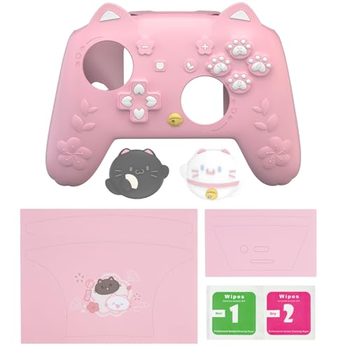 PlayVital for Nintendo Switch 2 Pro Controller Silicone Cover – Cherry Blossoms Kitten Cute Protective Skin Case for Switch 2 Pro Controller w/Back Button Cap & Thumb Grip & Sticker - Pink - color: Pink