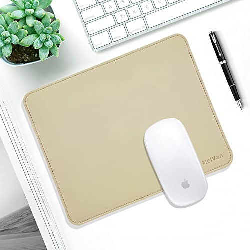 MelVan PU Leather Mouse Pad with Stitched Edge, Wood Mousepad, Waterproof Gaming Mouse Pad Mat for Computers, Laptop, Office & Home, 10.2" x 8.3", 1 Pack (Beige) - color: Beige