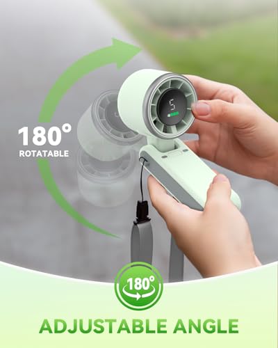 PlayHot Portable Handheld Turbo Fan, Travel Essentials, Gifts for Women/Men | 5-Speed, Up to 12H, 10m/s Airflow, USB-C Rechargeable, LED Display, 3-in-1 Foldable Personal Fan for Cruise, Beach, Vacation - color: Green