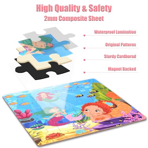Magnetic Puzzles for Kids Ages 3-5, Princess Unicorn Mermaid | 3-in-1 Travel Puzzles for Kids Ages 4-6, Car Airplane Road Trip Activities Toys for 3 4 5 6 Year Old Girls