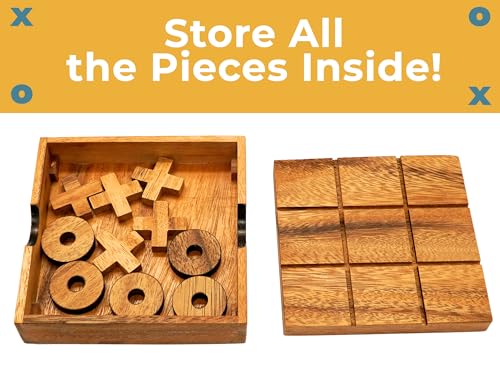 BSIRI Wooden Tic Tac Toe Game Coffee Tabletop XO Blocks Ideal for Family Living Room Games Night for Adults for Desk Decor and Unique Wood Gifts for All Occasions 5.5 Inch - style: Classic