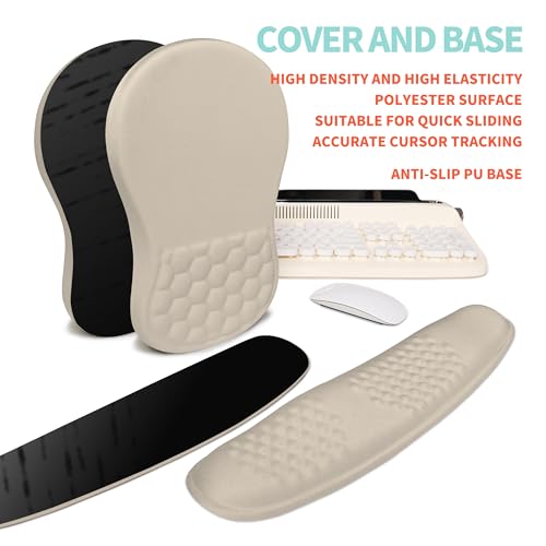 2-in-1 Ergonomic Set, Wave Rise Keyboard Wrist Rest and Massage Bulge Slope Mouse Pad Wrist Support, Cushion Memory Foam Integrated to Relieve Wrist Pain, Apricot - color: Apricot