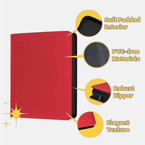 9-Pocket Toploader Binder, Clovecat Premium Card Book, Holds 252 Trading Card with 20 Removable Top-loader Sleeves,PU Card Holder Folders,Card Album for MTG, TCG, Yugioh, Game & Sports Cards(Red) - color: Red