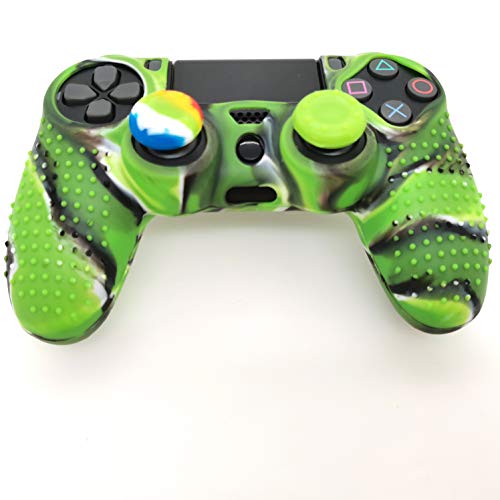 Silicone Skin Cover for Ps4 Controller (1pc Anti-Slip Case, 1 Pair L2 R2 Trigger Extender, 4pcs Thumb Grips,4pcs LED Light Bar Decal) Protector for DualShock PS4/ Slim/Pro Controller (Green granular) - color: Green granular