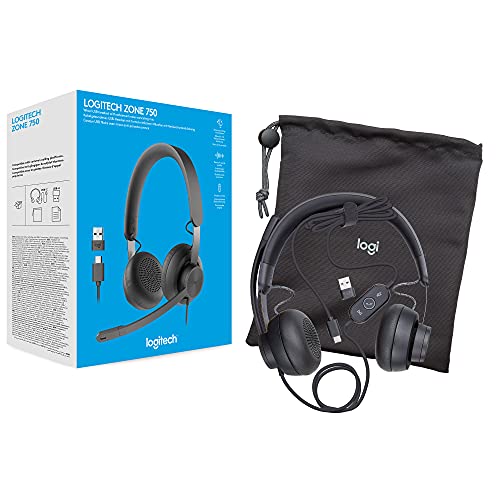 Logitech Zone 750 Wired On-Ear Headset Noise Canceling Microphone | On-ear fit, advanced microphone, included adapter, plug-and-play compatibility for all devices - size: One Size