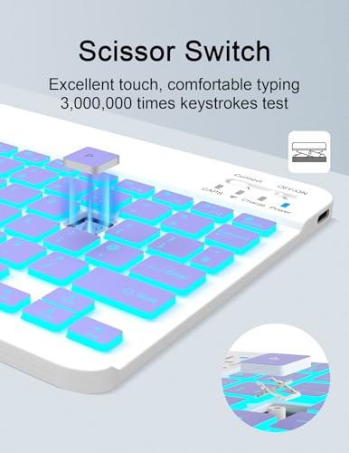 LAMA 7 Colors Backlit Bluetooth Keyboard and Mouse Combo for iPad Pro/Air/Mini, Ultra-Slim Rechargeable Wireless Keyboard and Mouse for iPhone 15/14/13 Pro/Samsung/PC/Laptop/iOS/Windows/Android,PL - color: Purple