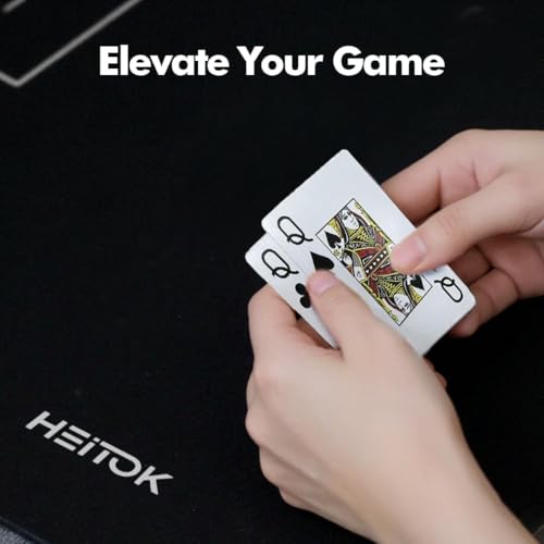 HEITOK Texas Hold'em Poker Mat 70" x 35", Water-Repellent, Noise-Reducing, Non-Slip Texas Hold'em Poker Table Top with Portable Carrying Bag for Poker Games | 6 players, non-slip rubber base, water-repellent surface, stitched edge, casino-style layout, we