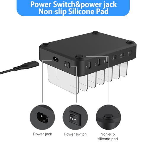 Charging Station for Multiple Devices, 110W 6 Port USB-C Fast Charger Station Dock for iPad iPhone Android Cell Phone Tablet, Family Multi-Device Organizer (6 Short Cables Included)