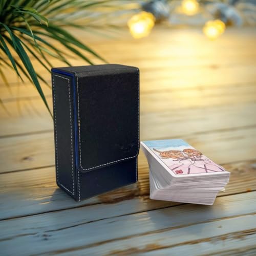 Black Tarot Card Holder with Blue Interior; Fold Top Tarot Card Box Case with Magnetic Lid Closure; Fits Standard Tarot Card Deck - color: blue