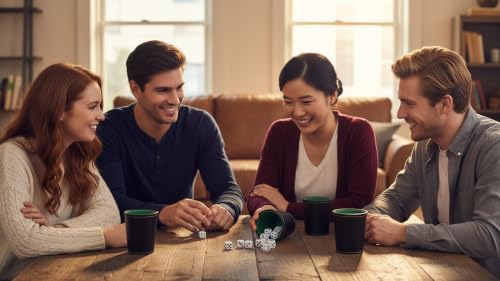 Leather Dice Cup, Quite Felt-Lined Interior, 6 Shaker Cups and 30 Dot Dices, one Carry Bag (Black and Green) - color: Black and Green