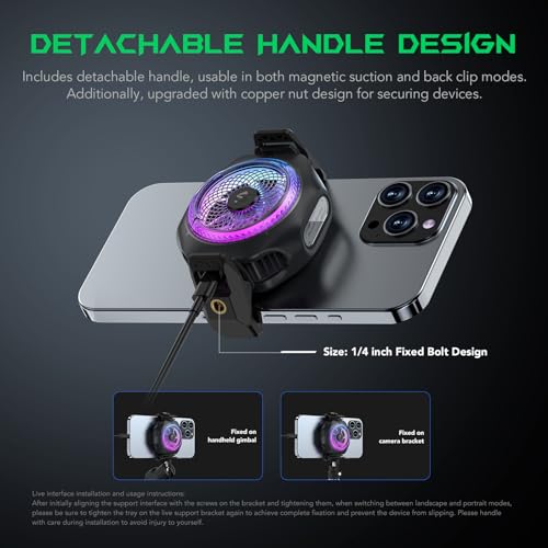 Black Shark Magnetic Cell Phone Cooler 4Pro, Portable RGB Cooling Fan, Cellphone Radiator with Removable Grip, App-Controlled Smart Temperature Control for iPhone MagSafe Series/Android/Tablet/iPad - color: New 4Pro Black