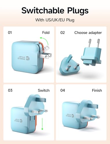 JSAUX 65W GaN USB C Charger for Switch 2, EU/UK Plug, 6.6FT Cable, Blue | Powers in TV Mode, GaN PD Fast Charge for ROG Xbox Ally, Steam Deck, ROG Ally, iPhone 17, Galaxy, Tablet & Laptop - color: Blue&Orange