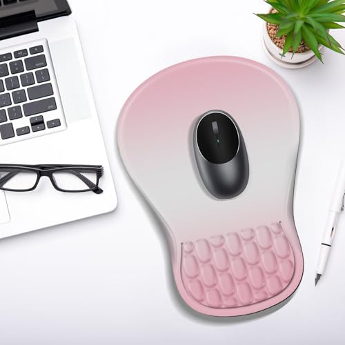 YIWEI Ergonomic Mouse Pad with Wrist Rest for Carpal Tunnel Pain Relief | Memory Foam Wrist Support,Non-Slip Rubber Base, Keyboard Computer Mousepad,Lycra Cloth Surface,Gaming Home Office - color: Gradient Pink