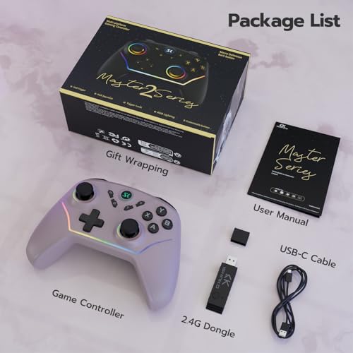 ISHAKO Wireless Gaming Controller – 1000Hz Polling, 1200mAh Battery PC Controller, Back Buttons, Hall effect Joystick, Hall Triggers, 3-Mode Triggers 2.4G&Bluetooth Controller for PC/Steam/iPhone/Android/Switch -Metallic Berry Powder - color: Metallic Ber