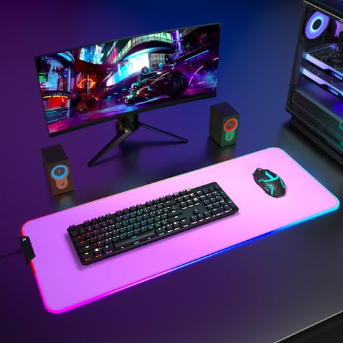 ITNRSIIET RGB Gaming Mouse Pad Full Desk XL Extended Large Gaming Mousepad 12 Lighting Modes, 30% Thicker, Big LED Desk Mat for Keyboard Men Gamers Esport Pros, 32" x 12",Gradual Purple - color: Z-gradual Purple