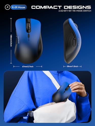 RAPIQUE Bluetooth Wireless Mouse - Dual Bluetooth & 2.4 GHz USB Receiver, Comfortable Grip, Quiet Clicks, Low Power - Multi-Device Compatibility for Laptop, MacBook, Computer, ipad(Gradient Blue) - color: Gradient Blue