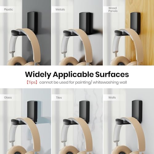 Sticky Headphone Stand Controller Holder - EURPMASK 2 Pack Upgraded Adhesive Headset Hook, Headphone Holder for Desk with Soft Rubber Pads, Gaming Accessory Controller Headset Stand, Midnight Black - color: Midnight Black_2PCS