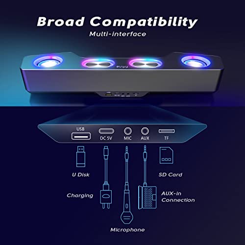 AmpliGame Fifine PC Speakers for Desktop, Bluetooth Computer Speakers Wireless for Gaming, Streaming, Party, E-Sport, RGB Loudspeaker with Aux-in Audio Jack, Controllable RGB, Volume Button A16 Black - color: Black