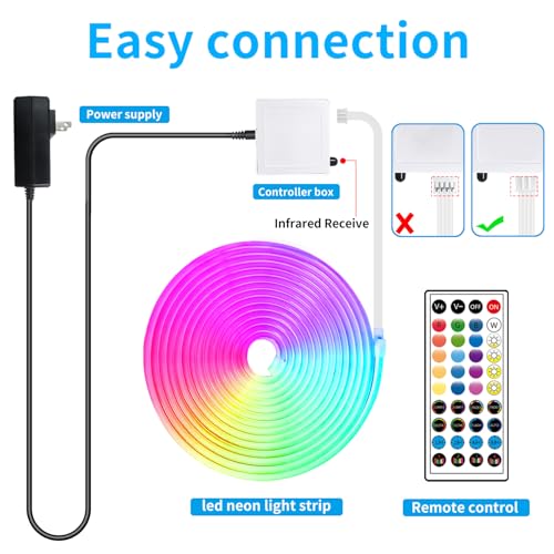 segrass 50ft RGB LED neon Rope Lights LED neon Strip Lights with Remote Control/APP Control IP65 24V Waterproof Flexible Neon LED Strip Lights,Led Lights for Bedroom Room Outdoors Décor - size: 50FT