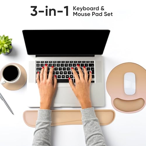 RICHEN 3 PCS Computer Mouse Pads for Desk with Coaster Set, Non-Slip Keyboard Wrist Rest and Mouse Pad Set, Ergonomic Design (Gradient Brown) - color: Gradient Brown