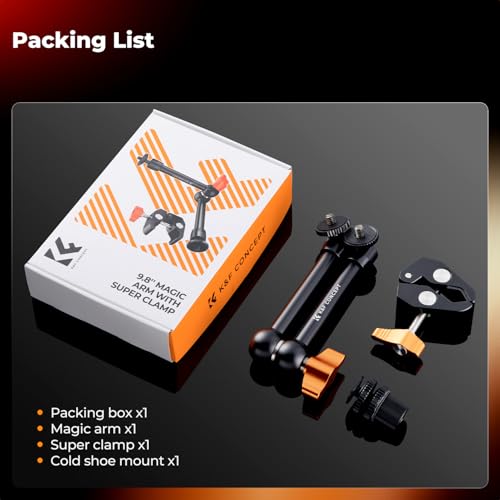 K&F CONCEPT 9.8" Magic Arm Clamp with Cold Shoes | 360° Ball Heads Camera Arm Mount for Monitor/Flash/Microphone/DSLR Camera, MS32 - style: 9.8" with cold shoes