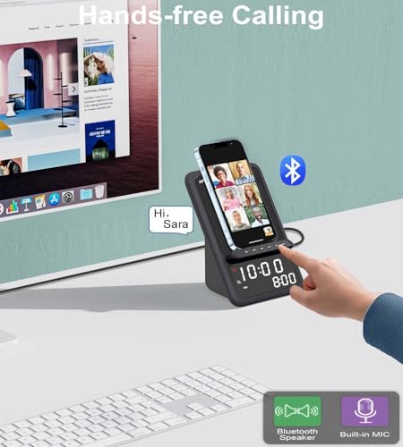 AFK Wireless Charging Station with Bluetooth Speaker and Alarm Clock,Wireless Charger Compatible with iPhone,Android Phones(Black)