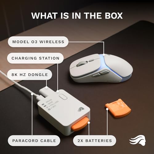 GLORIOUS Gaming Model O3 Wireless Gaming Mouse - InfinitePlay Swappable Battery, 130H Battery Life, 8k Polling, 130M Optical Switches, Ultralight 66g, 30K DPI Optical Sensor, RGB - White - color: White, style: Model O3 (Ambidextrous)
