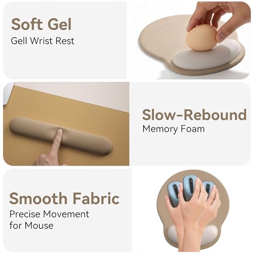 Mouse Pad with Keyboard Wrist Rest,Ergonomic Mouse Pad Wrist Support PU Base with Coaster,Mousepad with Nonslip Base for Computer Laptop Keyboard Home&Office - color: I-Beige
