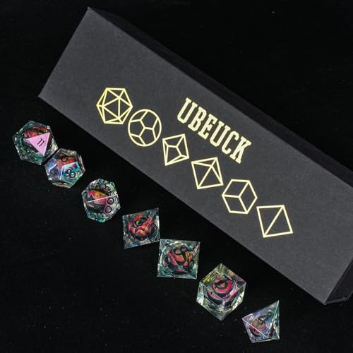 Electroplated Resin Dice Set, Resin Edge Sharp for Dungeons & Dragons RPG, MTG Board Games with Gift Box(Electroplating Red Longan) - color: Electroplating Red Longan